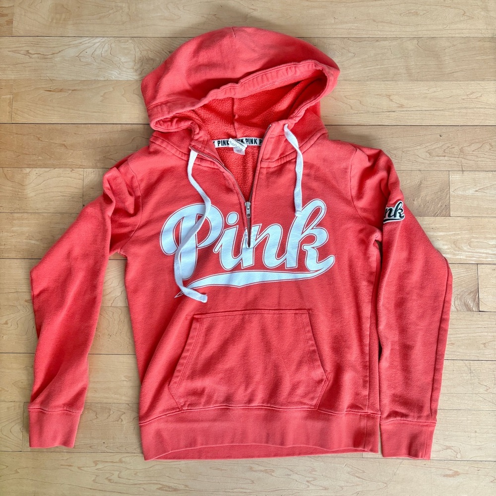 PINK Victoria’s Secret orange medium 3/4 zip hoodie sweatshirt